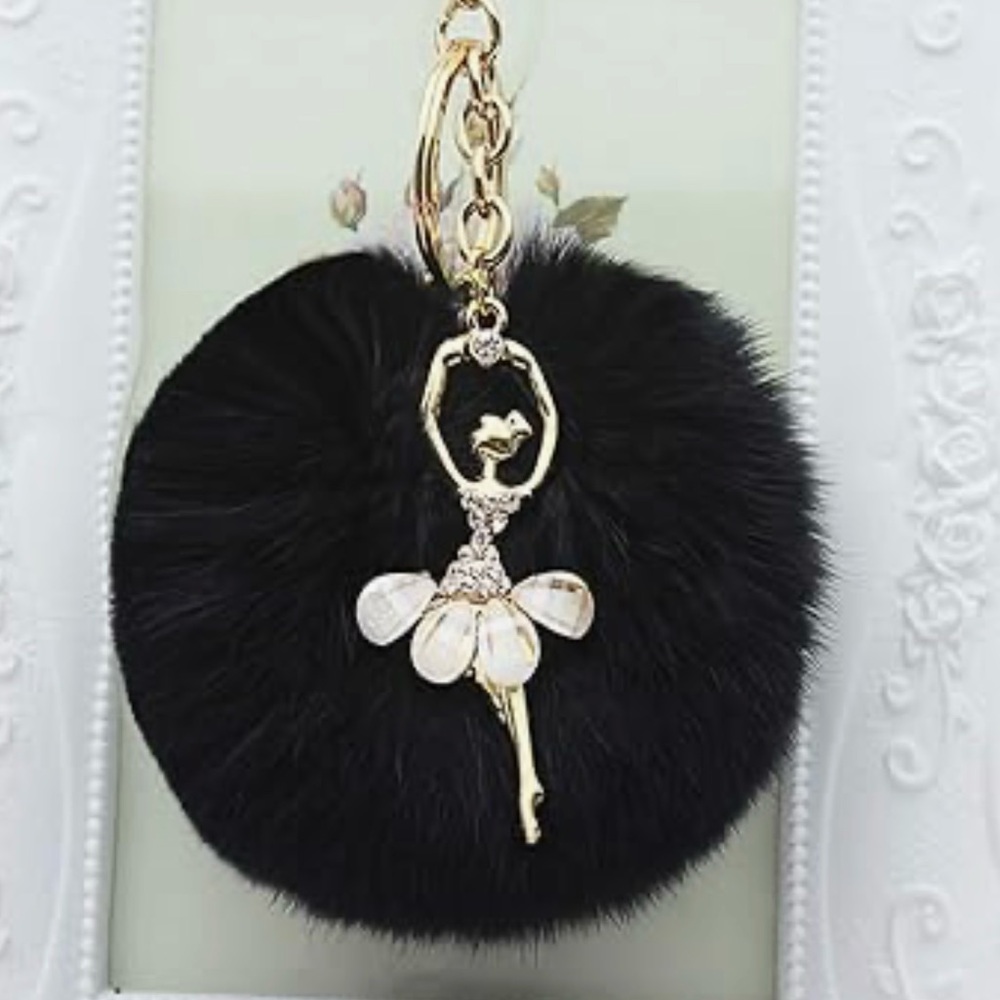 Cute Ballerina Keychain – Black Pom-Pom Accent